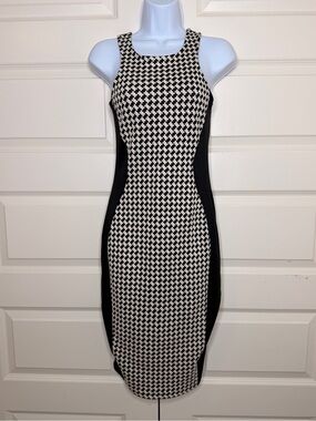 Black & White Houndstooth Midi Sheath Dress